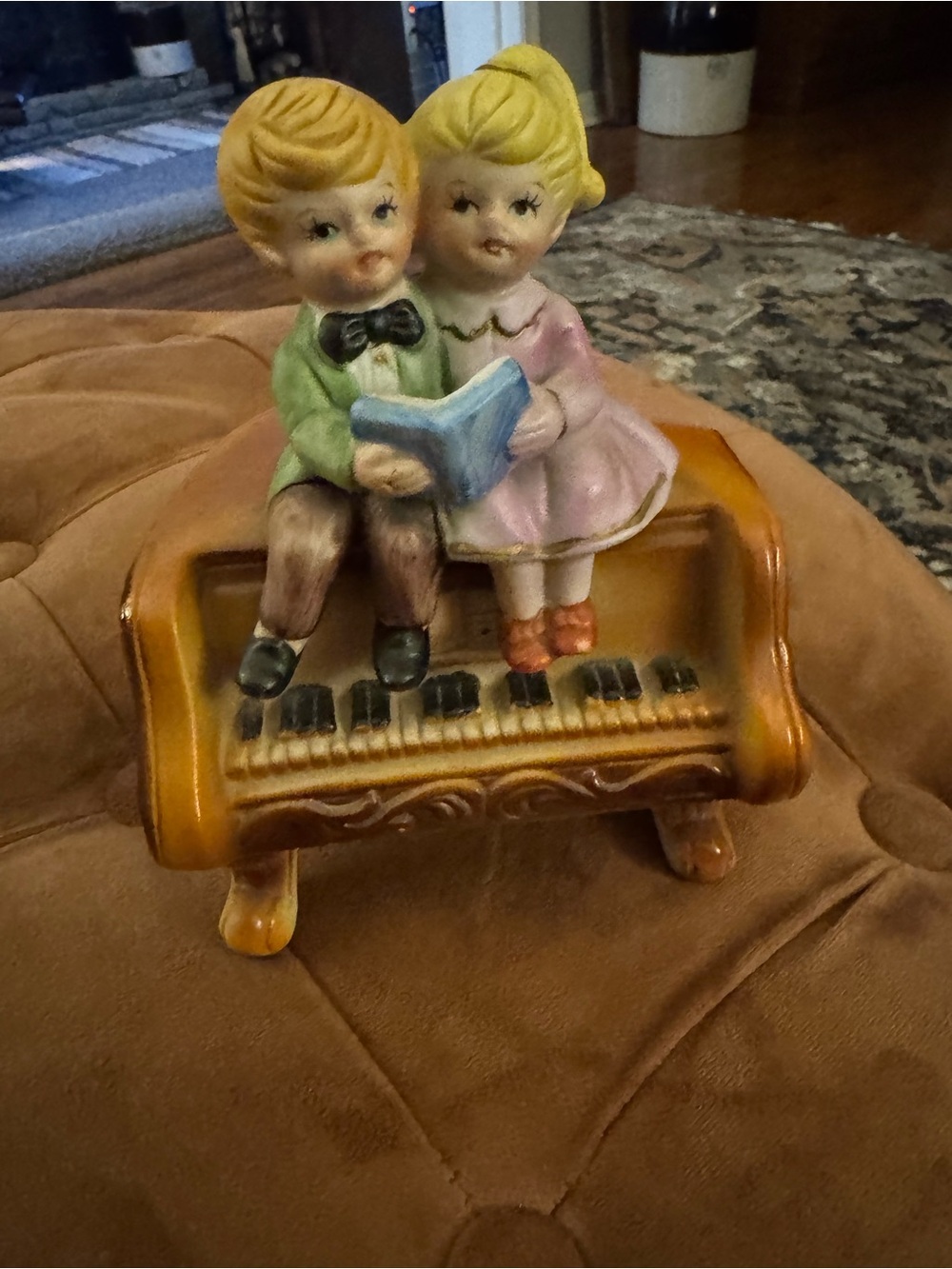 Vintage Ceramic Children on Piano Figurine - Multicolor